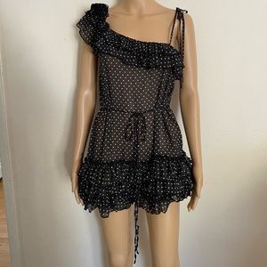 A.B.S. Intimates Polka Dot Shoulder Ruffle Spaghetti Strap Lingerie Size S